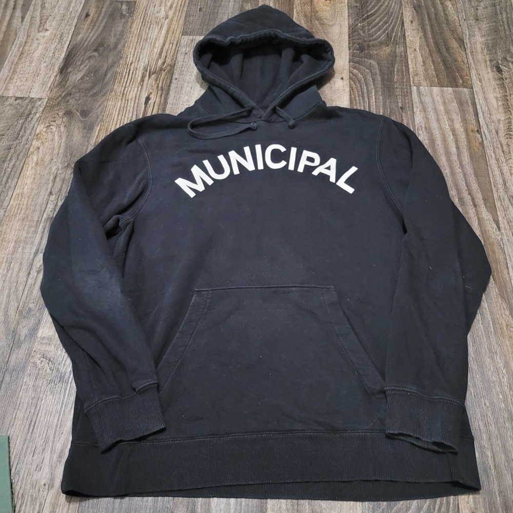 Municipal Hoodie Mens Large Black Graphic Spellout Sport Utility Gear Gym Marky